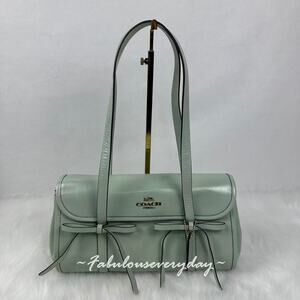 Coach Bridget Flap Shoulder Bag With Bows Leather CDY94 Silver/Light Pistachio